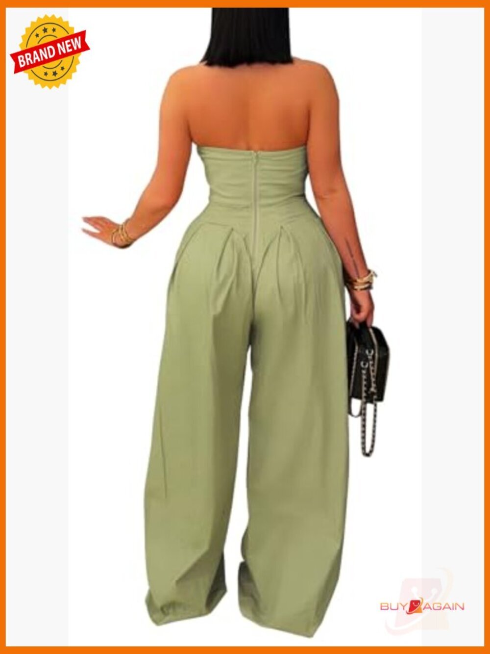Strapless Cargo Jumpsuit, Wide Leg Romper, Sexy Y2K One Piece Outfit - Picture 2 of 6